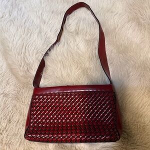 Vintage Relic Red Woven Leather Shoulder Bag